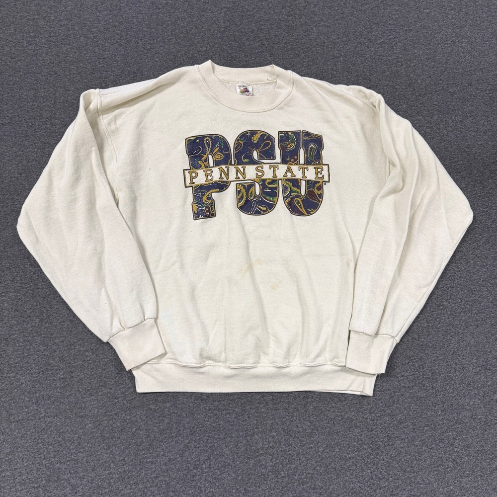 90s Fruit of the Loom Penn State Sweatshirt Mens XL Cream Good Paisley PSU